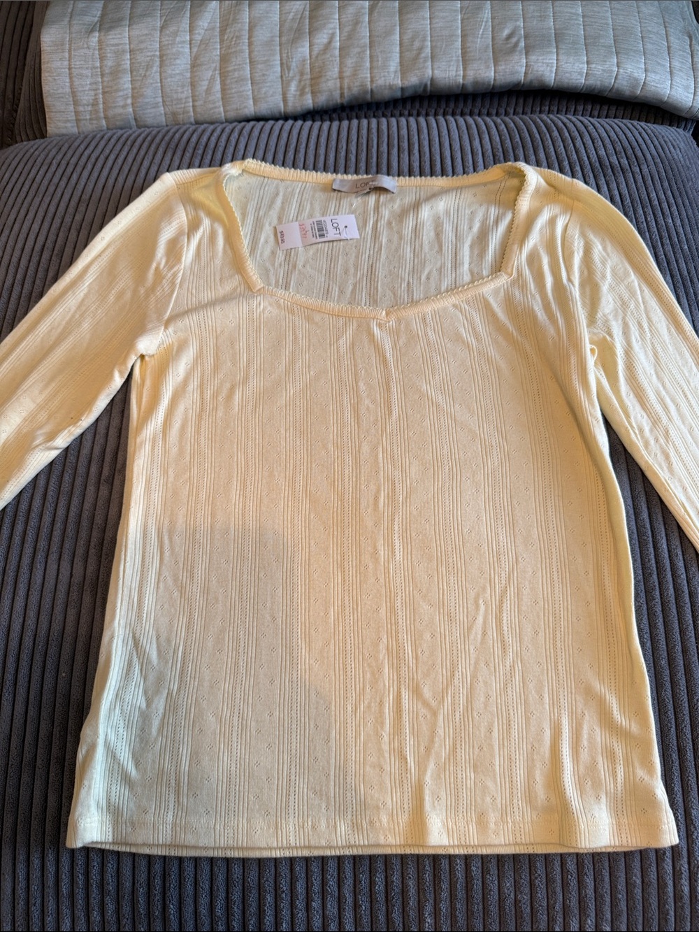 LOFT Light Yellow Scoop Neck Ribbed Knit Top